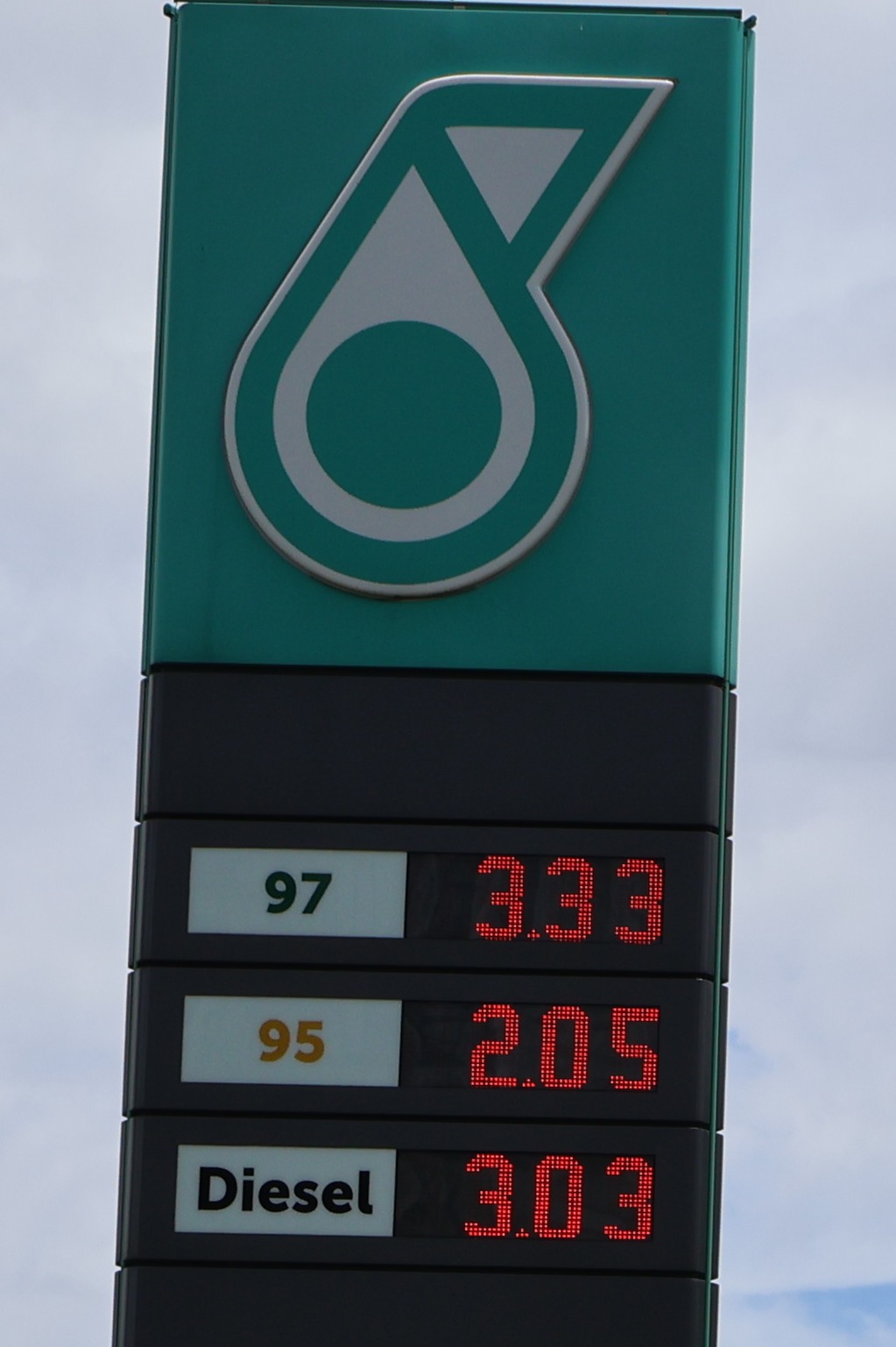 AVS LED Price Change Unit on a station monolith showing red fuel-price digits 2.47, 2.20 and 2.18