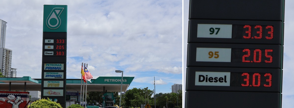 Petronas forecourt with AVS LED price display at night
