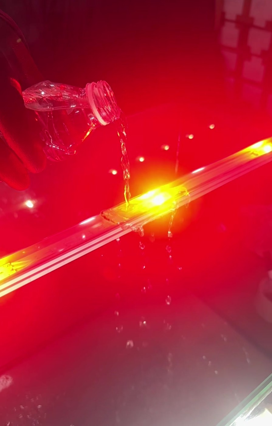 AVS ColorLine Tube IP65 demonstration — water resistance test on the tube