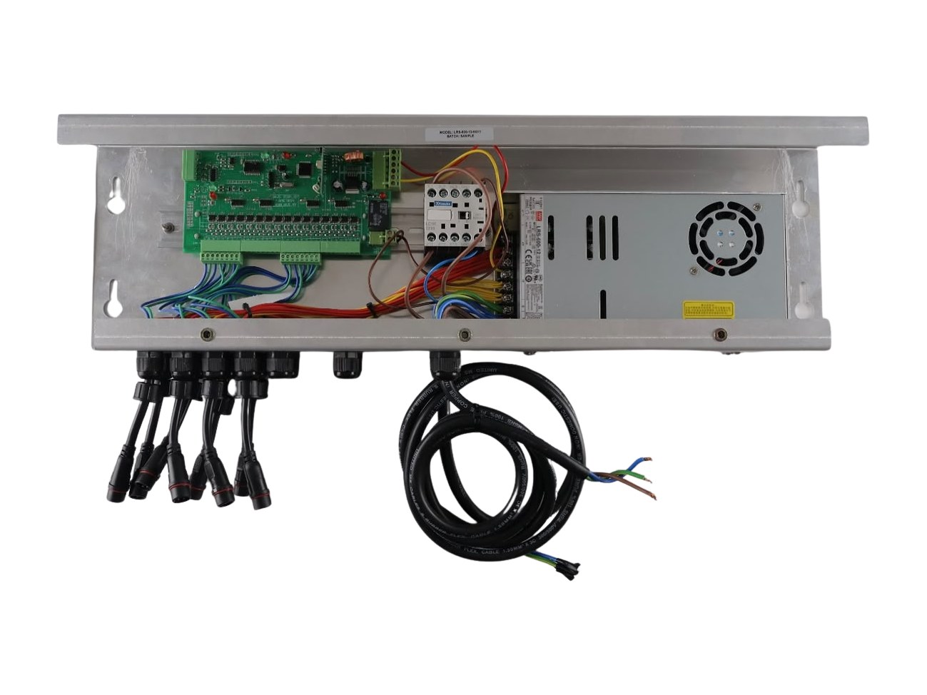 Hộp điều khiển PCU AVS đã tháo nắp, cho thấy bo mạch điều khiển, công tắc tơ và bộ nguồn